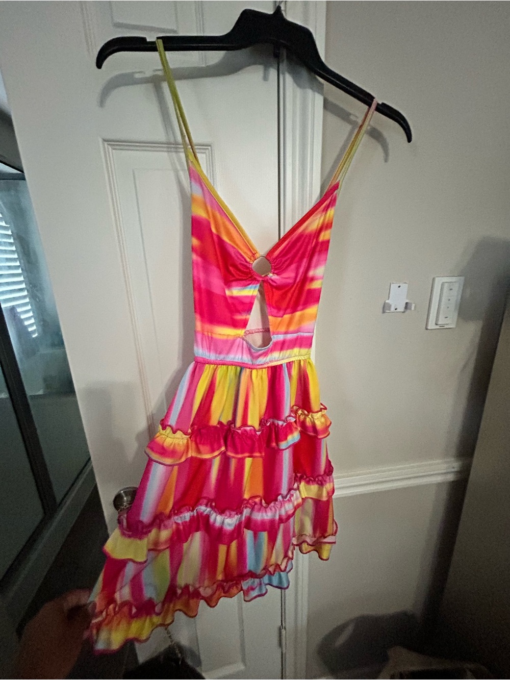 Vibrant Rainbow Ruffle Sundress — Pink, Yellow, Blue
